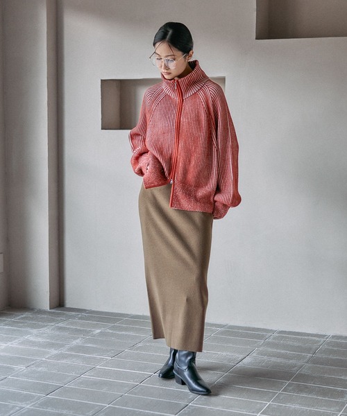 7ゲージ配色リブZIPカーディガン2 571558（カーディガン/ボレロ