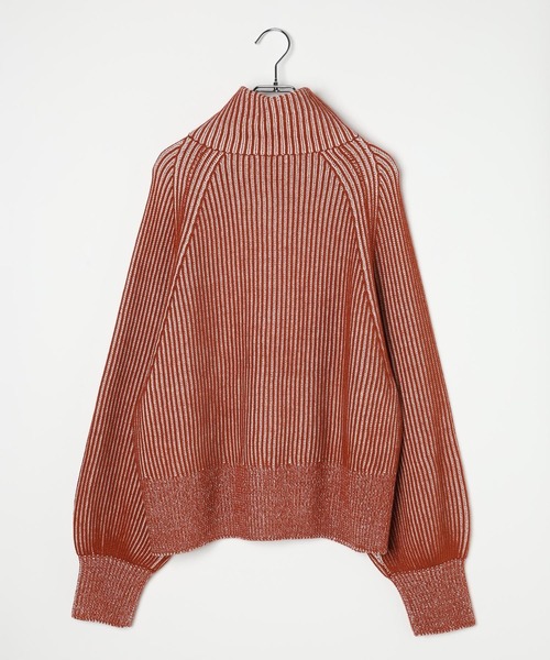 7ゲージ配色リブZIPカーディガン2 571558（カーディガン/ボレロ