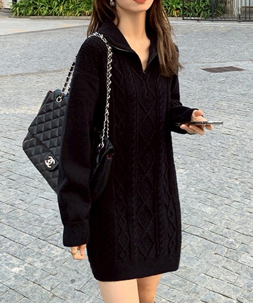 セール】ハーフジップニットワンピース（ワンピース）｜leune（ルネ