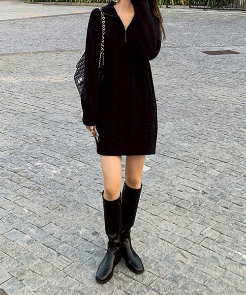 ハーフジップニットワンピース（ワンピース）｜leune（ルネ）の