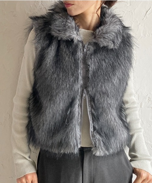 セール】2wayスタンドネックショート丈ダブルジップフェイクファー