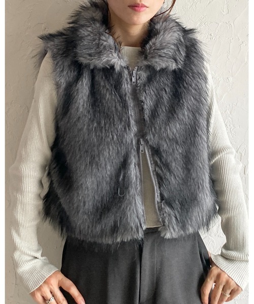 セール】2wayスタンドネックショート丈ダブルジップフェイクファー