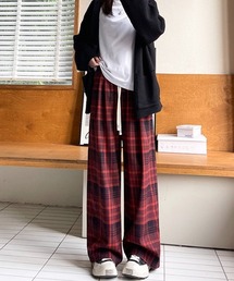 チェック柄パンツハイウエストワイドパンツ