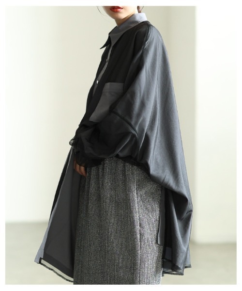 Sawa a la mode（サワアラモード）の「オーガンジーレイヤードオーバーシャツ（シャツ/ブラウス・レディース・オフホワイト/チャコールグレー/ライトグリーン・FREE）」の11枚目の写真