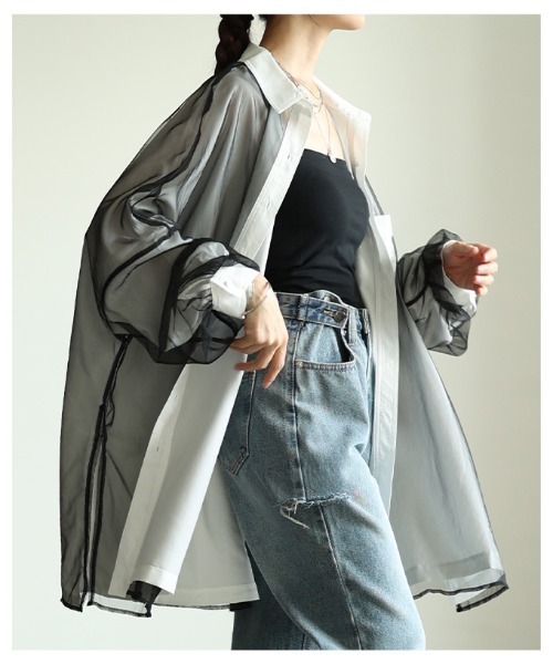 Sawa a la mode（サワアラモード）の「オーガンジーレイヤードオーバーシャツ（シャツ/ブラウス・レディース・オフホワイト/チャコールグレー/ライトグリーン・FREE）」の15枚目の写真