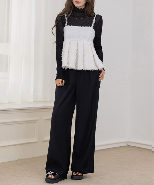 DAY CLOSET（デイ クローゼット）の「360度着映えるふわふわカットジャガード。バックリボンペプラムキャミビスチェ（キャミソール・レディース・アイボリー/ブラック・FREE）」の7枚目の写真