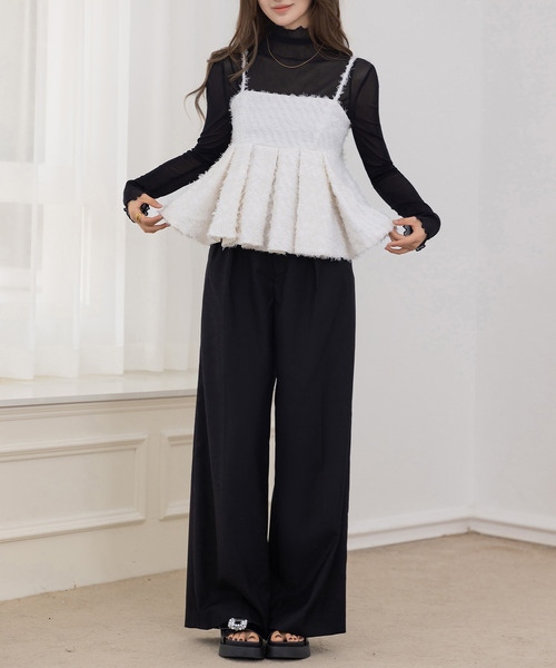 DAY CLOSET（デイ クローゼット）の「360度着映えるふわふわカットジャガード。バックリボンペプラムキャミビスチェ（キャミソール・レディース・アイボリー/ブラック・FREE）」の15枚目の写真