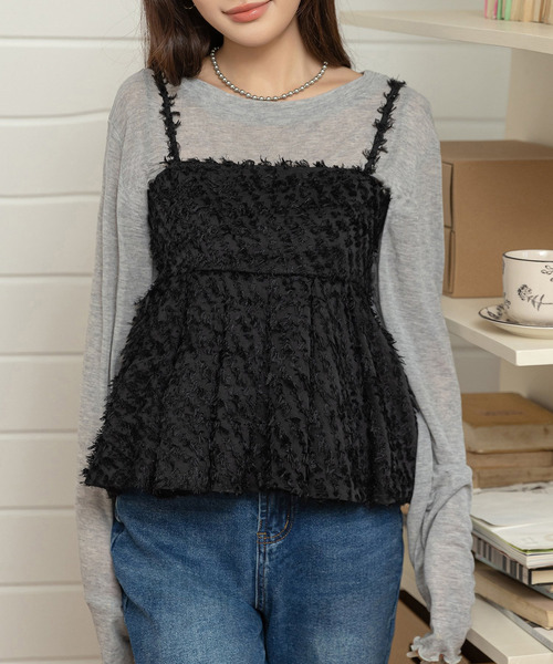 DAY CLOSET（デイ クローゼット）の「360度着映えるふわふわカットジャガード。バックリボンペプラムキャミビスチェ（キャミソール・レディース・アイボリー/ブラック・FREE）」の17枚目の写真