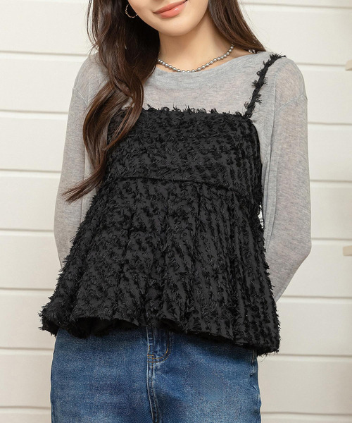 DAY CLOSET（デイ クローゼット）の「360度着映えるふわふわカットジャガード。バックリボンペプラムキャミビスチェ（キャミソール・レディース・アイボリー/ブラック・FREE）」の16枚目の写真