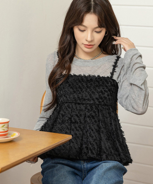 DAY CLOSET（デイ クローゼット）の「360度着映えるふわふわカットジャガード。バックリボンペプラムキャミビスチェ（キャミソール・レディース・アイボリー/ブラック・FREE）」の19枚目の写真