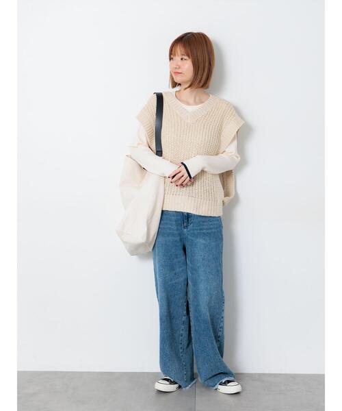 Lugnoncure（ルノンキュール）の「スラブヤーンVネックニットベスト（ニット/セーター・レディース・ブラウン/キナリ/ブラック・F）」の10枚目の写真