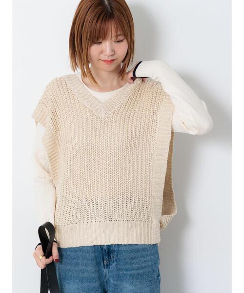 Lugnoncure（ルノンキュール）の「スラブヤーンVネックニットベスト（ニット/セーター・レディース・ブラウン/キナリ/ブラック・F）」の12枚目の写真