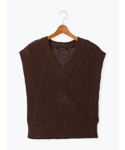 Lugnoncure（ルノンキュール）の「スラブヤーンVネックニットベスト（ニット/セーター・レディース・ブラウン/キナリ/ブラック・F）」の14枚目の写真