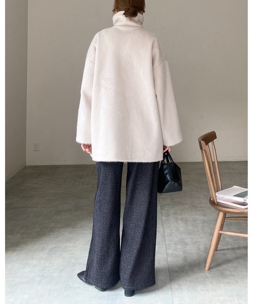 【なお】3way スタンドカラーシャギーコート　アイボリー mellowneon（メロウネオン） コート チェスターコート 3wayスタンド