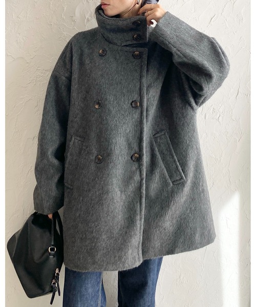 セール】3WAYスタンドカラーミドル丈ステンカラーシャギーコート