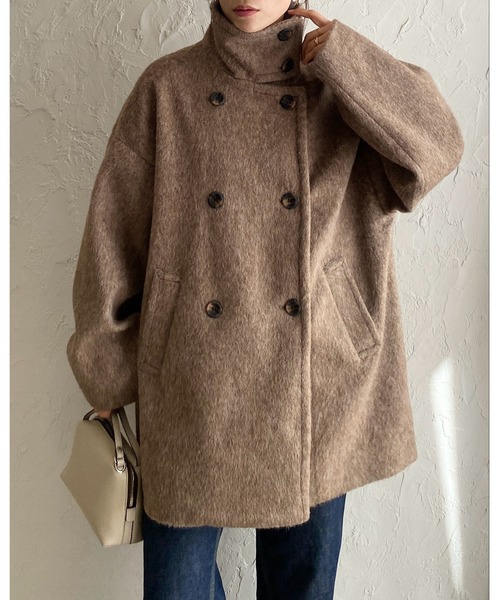 セール】3WAYスタンドカラーミドル丈ステンカラーシャギーコート