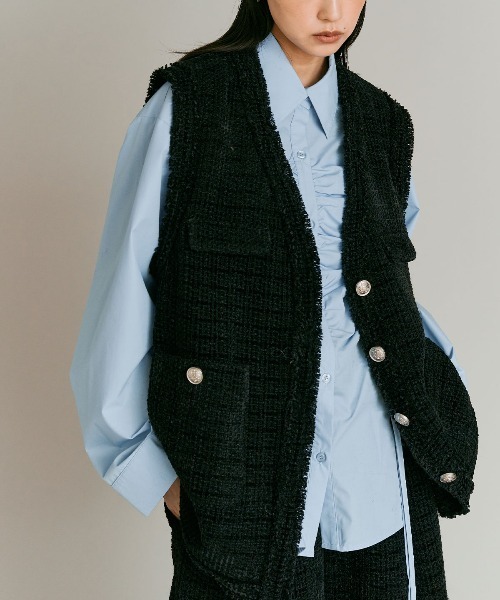 W:Huku（フーク）の「ウールミックス ツイード オーバー ベスト / Wool-Blend Tweed Overvest（ベスト・レディース・ライトグレー/ブラウン/ブラック・FREE）」の2枚目の写真