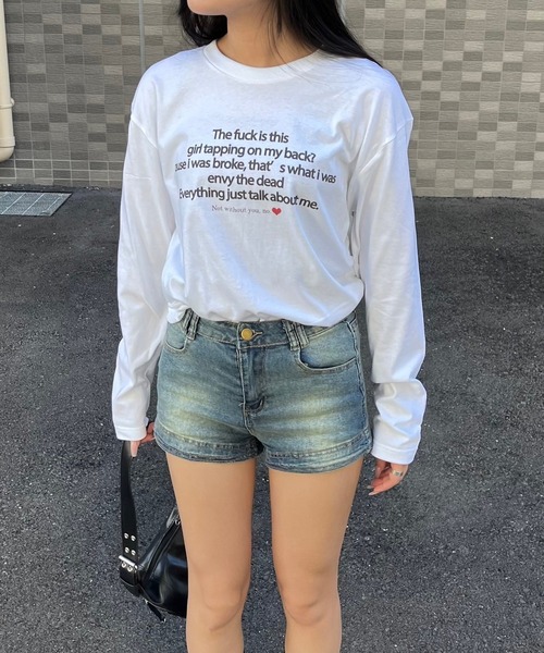 etta（エタ）の「韓国風デザインロンT／長袖Tシャツ（Tシャツ/カットソー・レディース・ホワイト・MEDIUM/LARGE/SMALL）」の2枚目の写真
