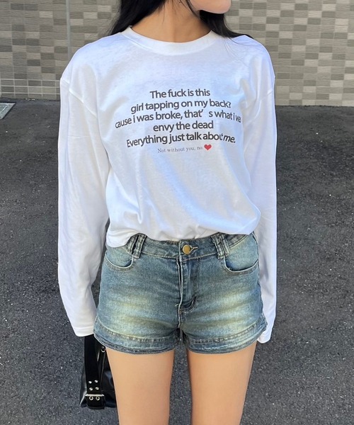 etta（エタ）の「韓国風デザインロンT／長袖Tシャツ（Tシャツ/カットソー・レディース・ホワイト・MEDIUM/LARGE/SMALL）」の3枚目の写真