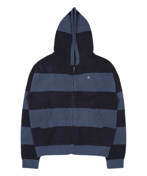 THECOLDESTMOMENT(ザコールデストモーメント)の「TCM stripe knit hooded zip-up (navy/black)(パーカー・レディース・その他・SMALL/MEDIUM/LARGE)」の2枚目の写真