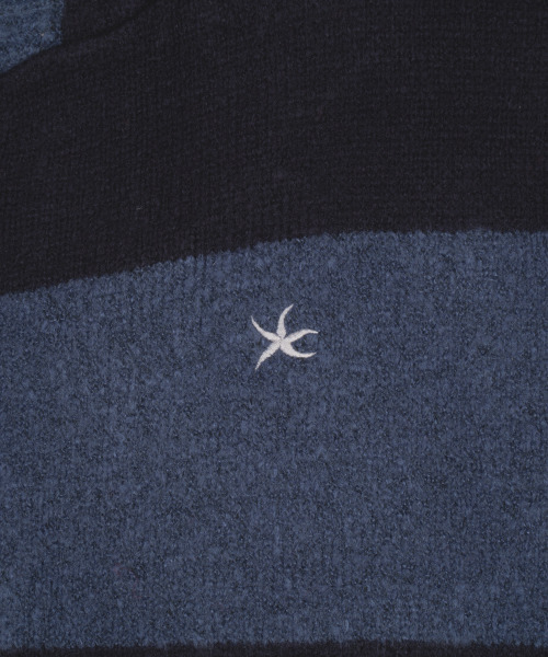 セール】TCM stripe knit hooded zip-up (navy/black)（パーカー
