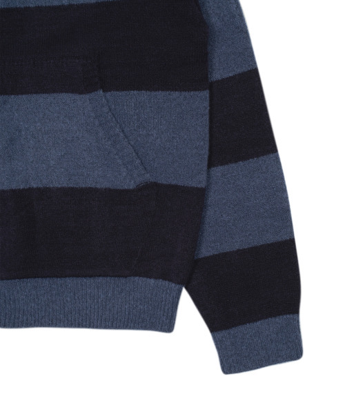セール】TCM stripe knit hooded zip-up (navy/black)（パーカー