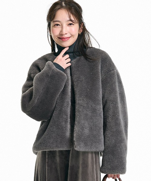 セール】フェイクファーノーカラーブルゾン（ブルゾン）｜coca（coca