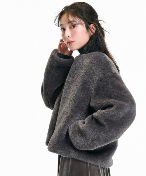 セール】フェイクファーノーカラーブルゾン（ブルゾン）｜coca（coca