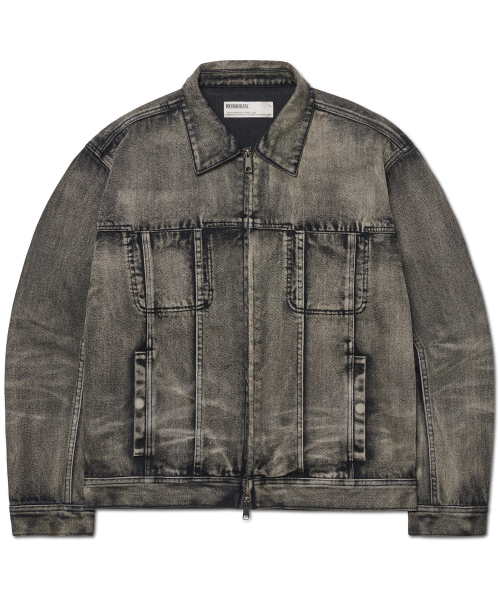 NOMANUAL(NOMANUAL)の「WASHED DENIM TRUCKER JACKET - WASHED BLACK(デニムジャケット・レディース・その他・SMALL/MEDIUM/LARGE)」の1枚目の写真