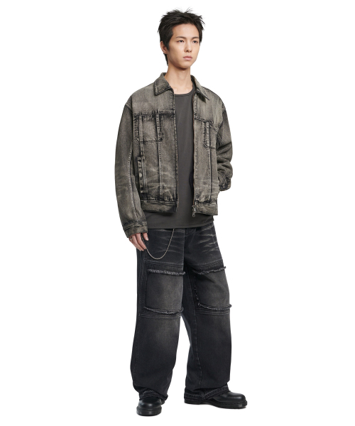 NOMANUAL(NOMANUAL)の「WASHED DENIM TRUCKER JACKET - WASHED BLACK(デニムジャケット・レディース・その他・SMALL/MEDIUM/LARGE)」の4枚目の写真