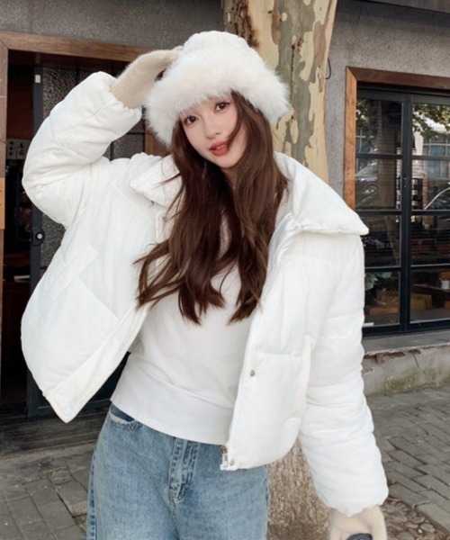 セール】クロップド丈裾ドロストコーデュロイダウンジャケット（ダウン