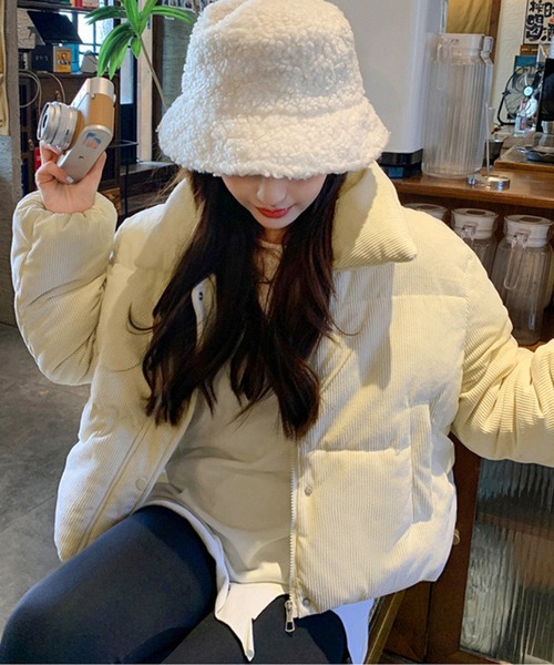 セール】クロップド丈裾ドロストコーデュロイダウンジャケット（ダウン