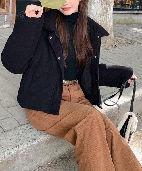 セール】クロップド丈裾ドロストコーデュロイダウンジャケット（ダウン