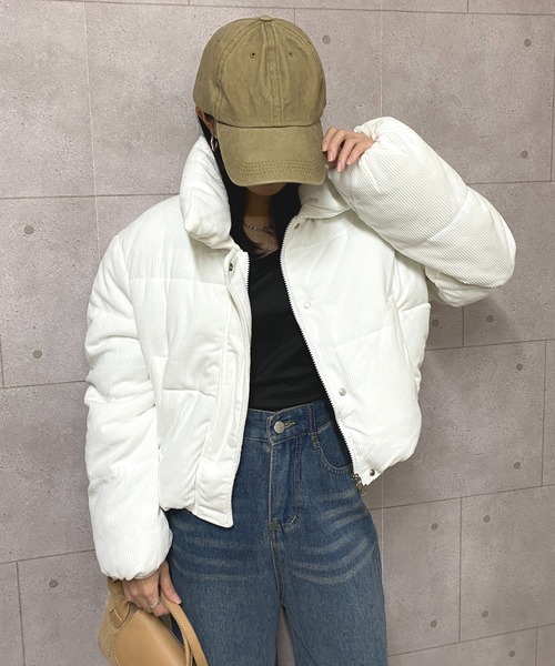 セール】クロップド丈裾ドロストコーデュロイダウンジャケット（ダウン