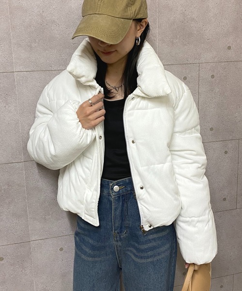 セール】クロップド丈裾ドロストコーデュロイダウンジャケット（ダウン