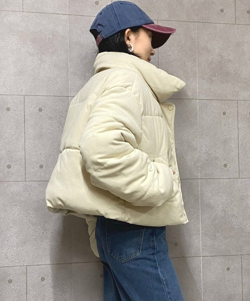 セール】クロップド丈裾ドロストコーデュロイダウンジャケット（ダウン