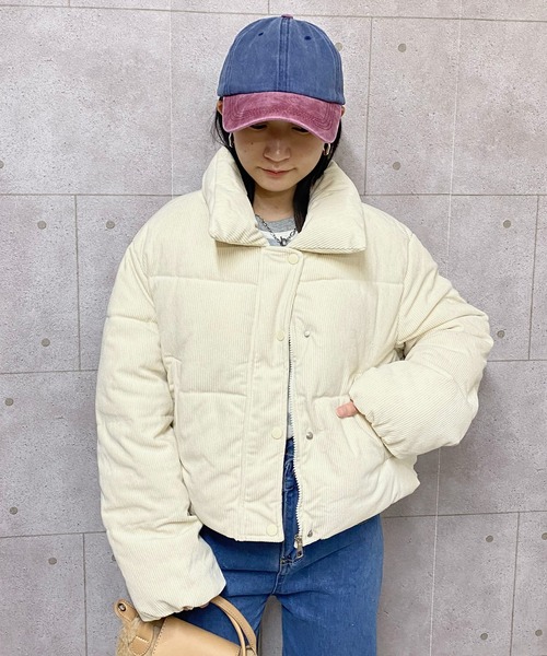 セール】クロップド丈裾ドロストコーデュロイダウンジャケット（ダウン