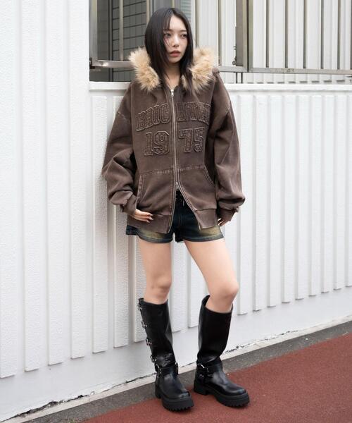 WEGO/【25年秋冬新作】裏起毛ファーフードBIGZIPパーカー（パーカー