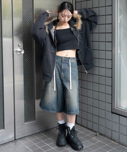 WEGO（ウィゴー）の「WEGO/【25年秋冬新作】裏起毛ファーフードBIGZIPパーカー（パーカー・レディース・杢グレー/ブラック系その他/スミクロ/ブラウン・FREE）」の6枚目の写真