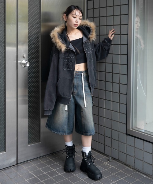 WEGO（ウィゴー）の「WEGO/【25年秋冬新作】裏起毛ファーフードBIGZIPパーカー（パーカー・レディース・杢グレー/ブラック系その他/スミクロ/ブラウン・FREE）」の21枚目の写真