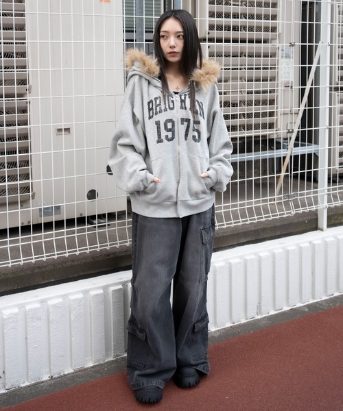 WEGO/【25年秋冬新作】裏起毛ファーフードBIGZIPパーカー（パーカー