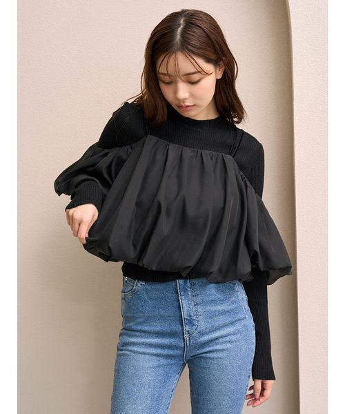 SNIDEL（スナイデル）の「オフショルレイヤードニットプルオーバー（ニット/セーター・レディース・ブラック/ホワイト/グリーン・F）」の20枚目の写真