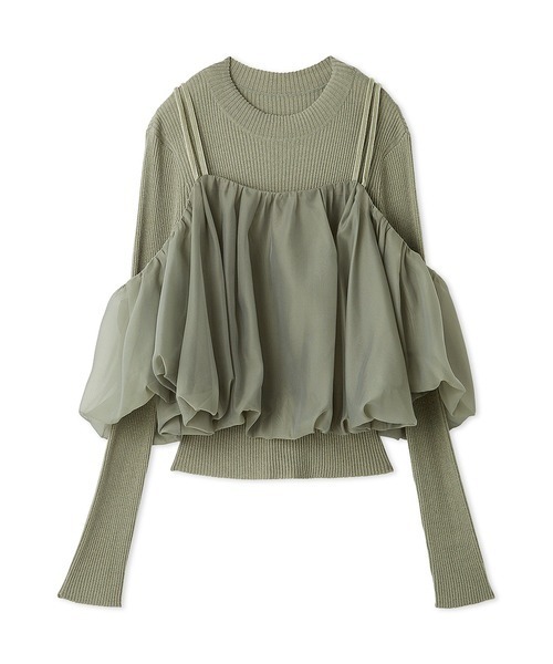 SNIDEL（スナイデル）の「オフショルレイヤードニットプルオーバー（ニット/セーター・レディース・ブラック/ホワイト/グリーン・F）」の3枚目の写真