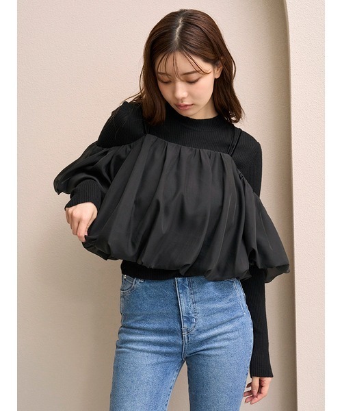 SNIDEL（スナイデル）の「オフショルレイヤードニットプルオーバー（ニット/セーター・レディース・ブラック/ホワイト/グリーン・F）」の2枚目の写真