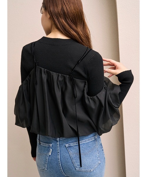 SNIDEL（スナイデル）の「オフショルレイヤードニットプルオーバー（ニット/セーター・レディース・ブラック/ホワイト/グリーン・F）」の4枚目の写真