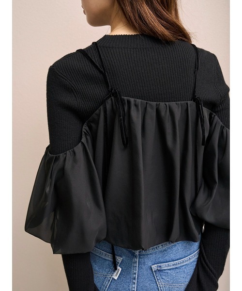 SNIDEL（スナイデル）の「オフショルレイヤードニットプルオーバー（ニット/セーター・レディース・ブラック/ホワイト/グリーン・F）」の9枚目の写真