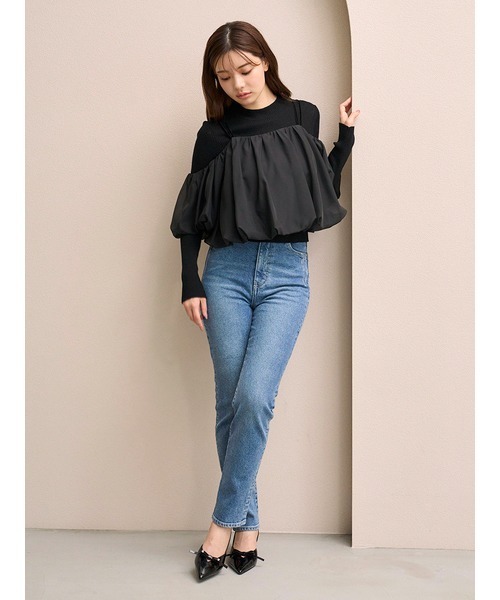 SNIDEL（スナイデル）の「オフショルレイヤードニットプルオーバー（ニット/セーター・レディース・ブラック/ホワイト/グリーン・F）」の13枚目の写真