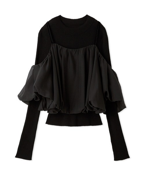 SNIDEL（スナイデル）の「オフショルレイヤードニットプルオーバー（ニット/セーター・レディース・ブラック/ホワイト/グリーン・F）」の16枚目の写真