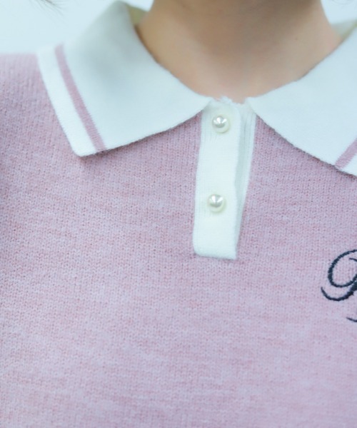 axes femme POETIQUE(アクシーズファムポエティック)の「PQ刺繍バイカラーポロニット(ニット/セーター・レディース・ブラック/ピンク/ネイビー・MEDIUM)」の7枚目の写真