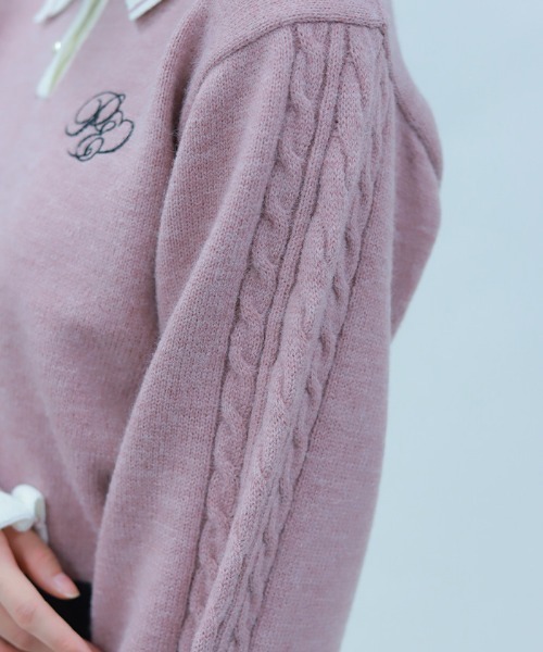 axes femme POETIQUE(アクシーズファムポエティック)の「PQ刺繍バイカラーポロニット(ニット/セーター・レディース・ブラック/ピンク/ネイビー・MEDIUM)」の14枚目の写真